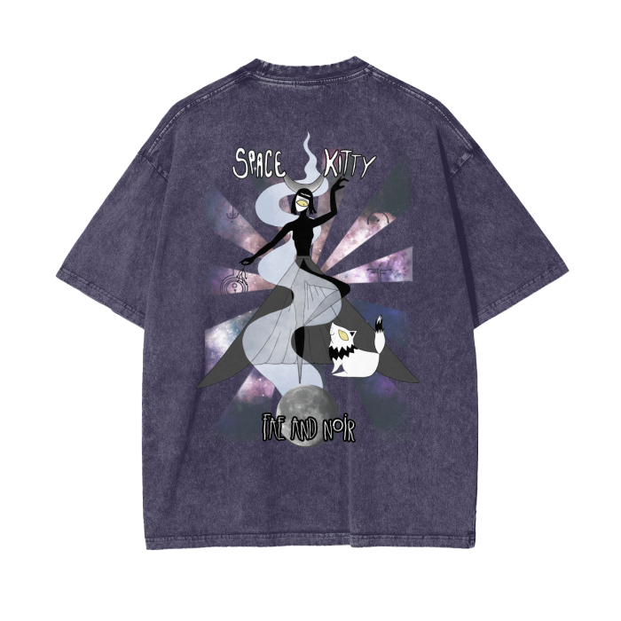 Space Kitty Acid Wash Oversize T-Shirt