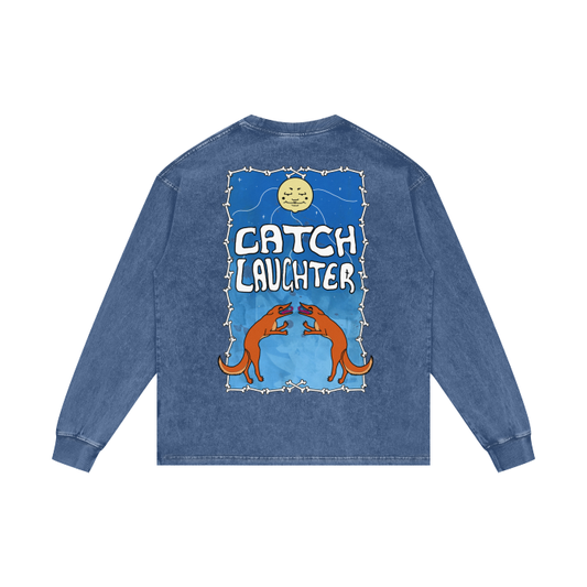 Catch Laughter Acid Wash Oversize Long Sleeve T-Shirt