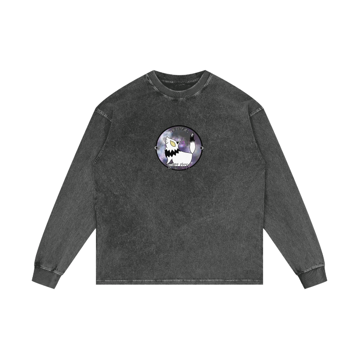 Space Kitty Acid Wash Oversize Long Sleeve T-Shirt