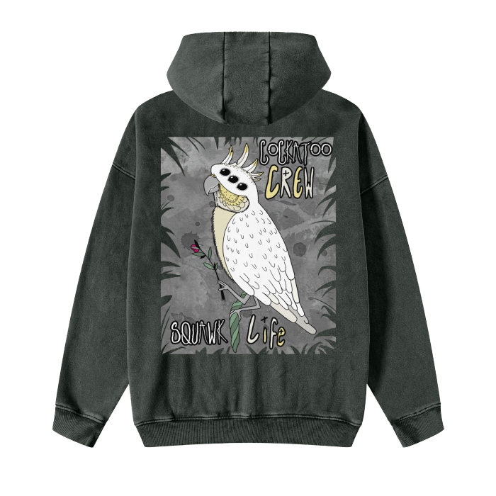 Cockatoo Crew Acid Washed Zip Hoodie