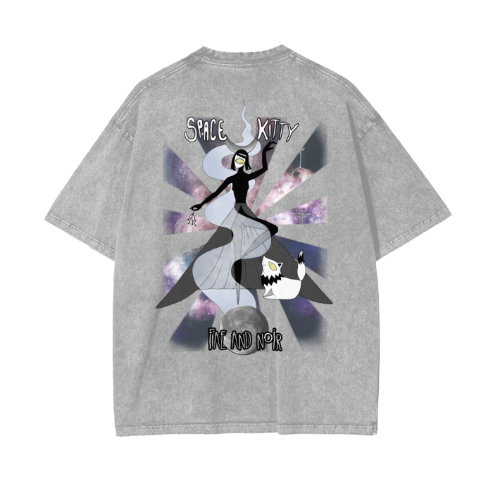 Space Kitty Acid Wash Oversize T-Shirt