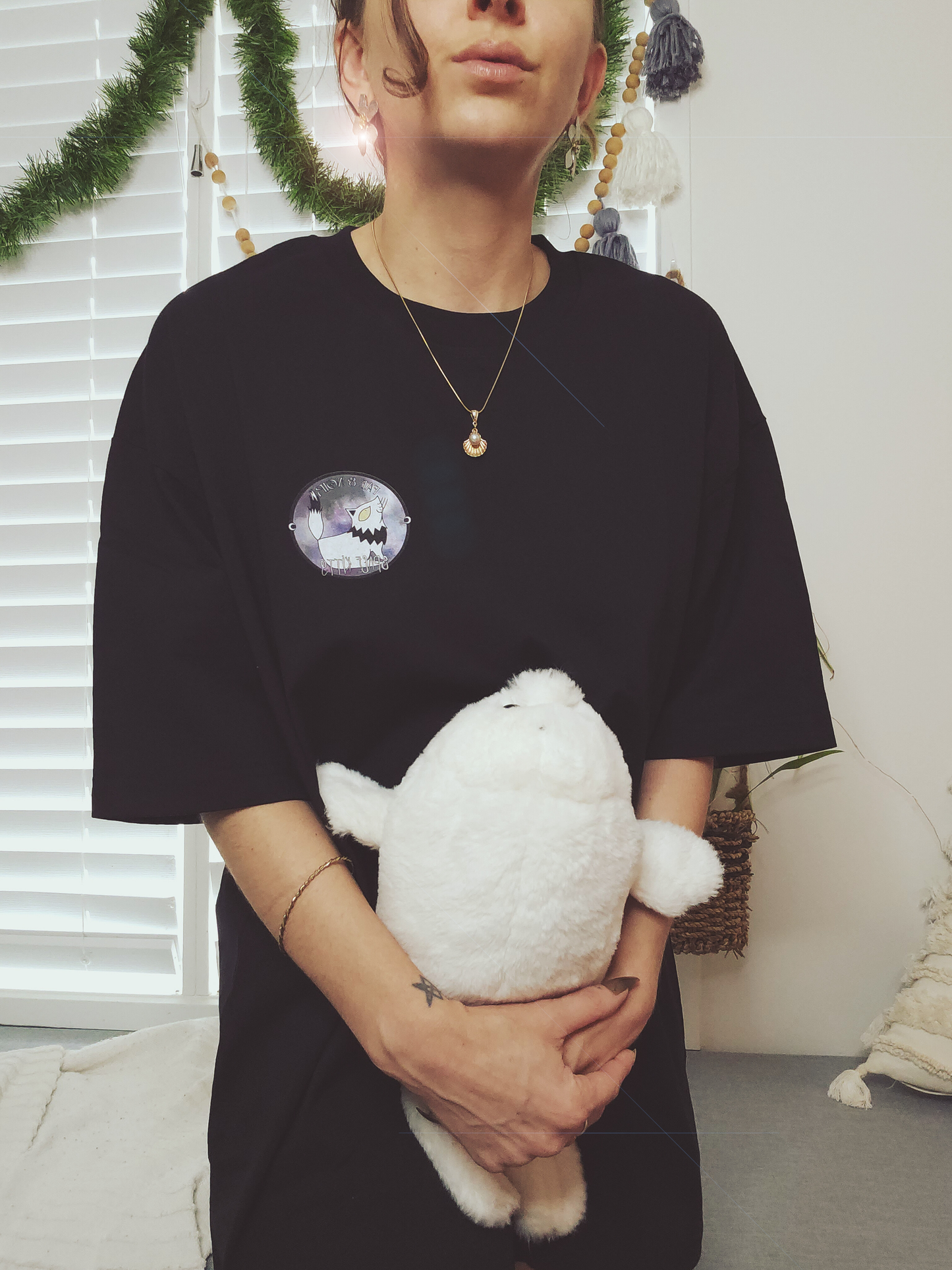 Space Kitty Oversize Deep Drop Shoulder Tee