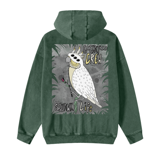 Cockatoo Crew Acid Washed Zip Hoodie