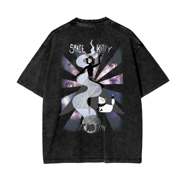 Space Kitty Acid Wash Oversize T-Shirt