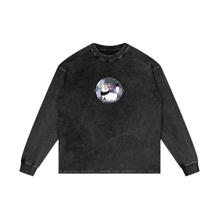 Space Kitty Acid Wash Oversize Long Sleeve T-Shirt